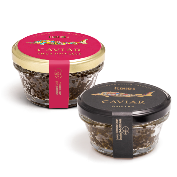 Caviar de esturión OSIETRA + Caviar de esturión AMUR PRINCESS, 2 x 100 g